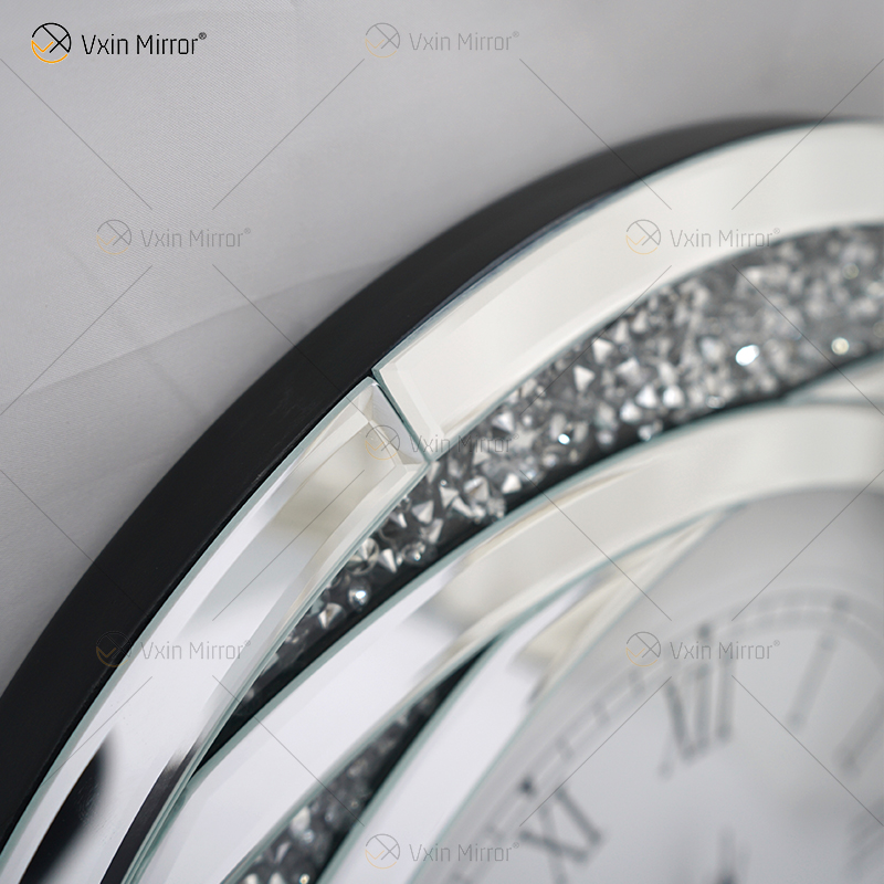 Testpaket WXC-080 Moderne verspiegelte 3D-Wanduhr mit gebrochenen Diamanten in Silber