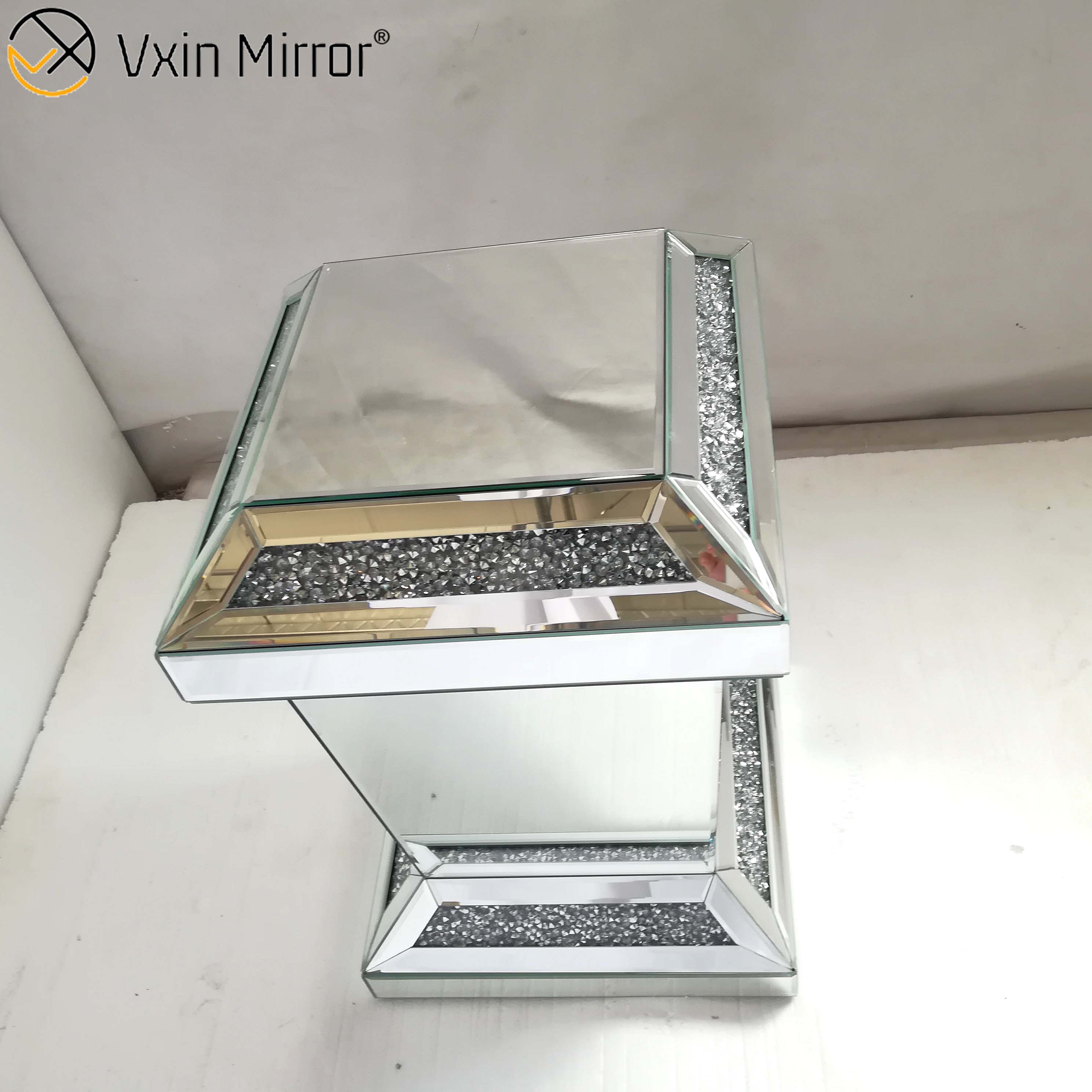 Vxin Mirror WXF-725 Moderner Rechteck-Diamant-Spiegel-Beistelltisch 3D-Spiegel-Beistelltisch für Wohnzimmer