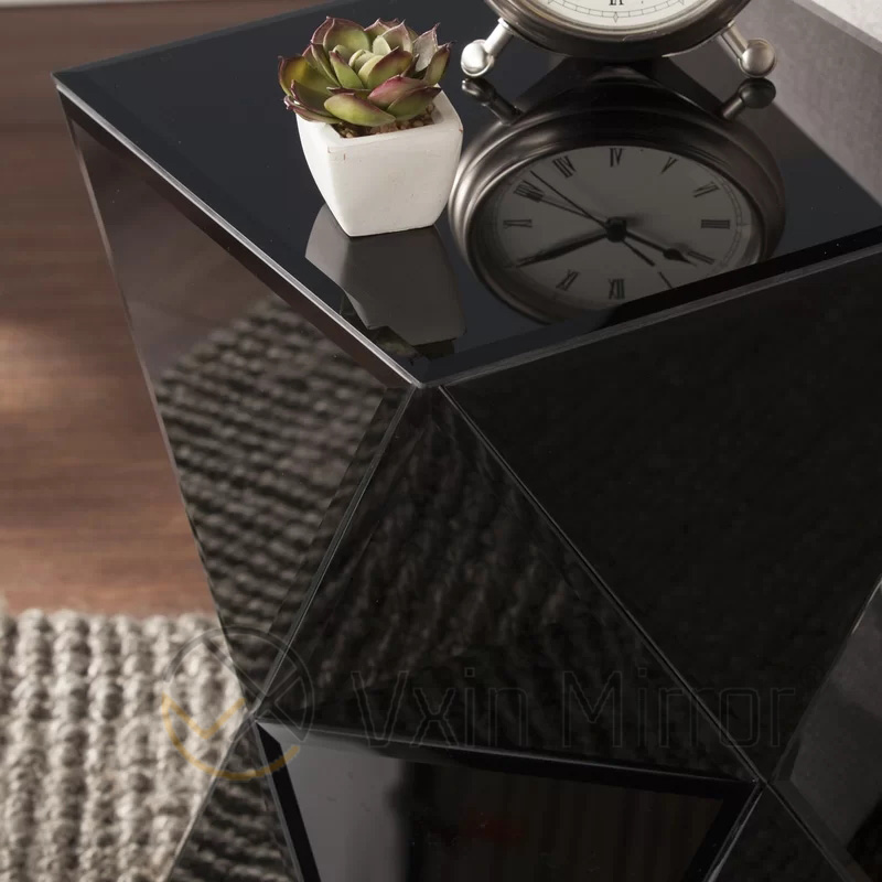 Moderner Design-Nachttisch mit runder Oberseite, schwarz verspiegelt, Leib-Block-Beistelltisch, Kristall-Konsolentisch für Sofas WXWF-953