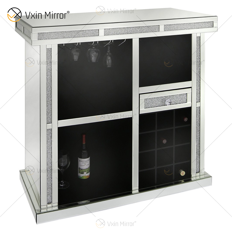Vxin Home Decor WXF-142 Hoher Weinschrank mit silbern verspiegelten Crushed Diamonds und einer Schublade