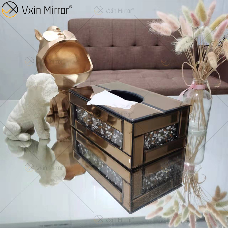 Vxin Spiegel WXB-001 Braun Luxus Glas Crushed Diamond Tissue Box Spiegel Tissue Box