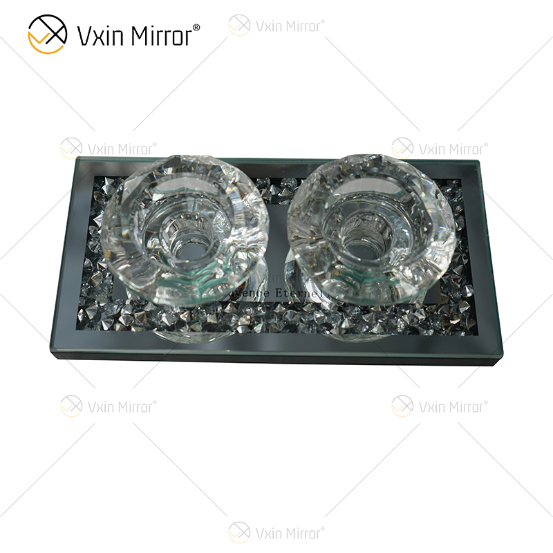 Kundengerechter Namensmoderner eleganter silberner Glaskerzenhalter des zerquetschten Diamant-WXCH-002