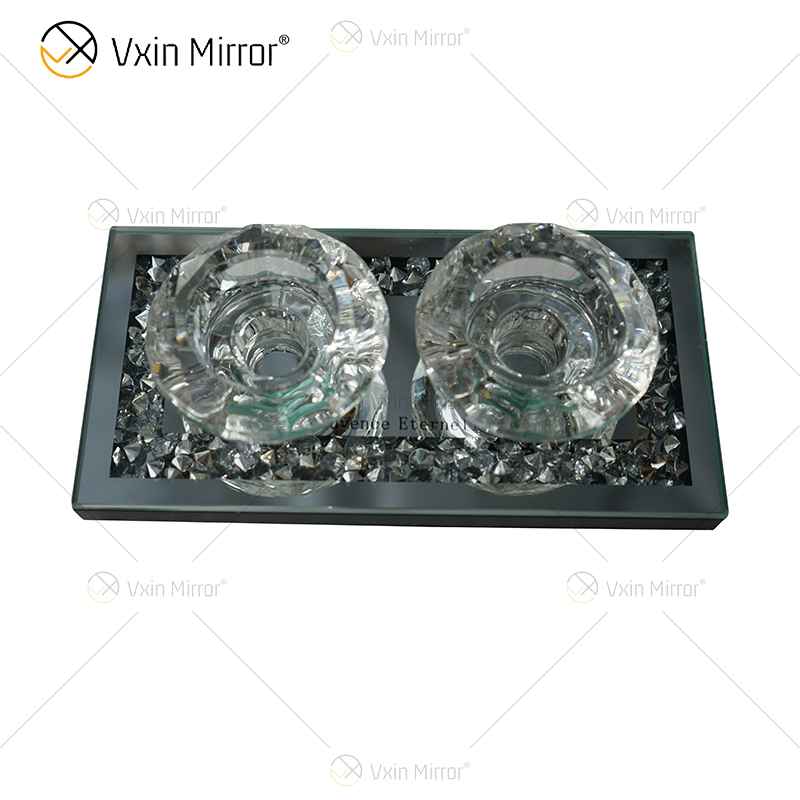 Kundengerechter Namensmoderner eleganter silberner Glaskerzenhalter des zerquetschten Diamant-WXCH-002