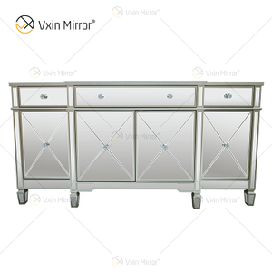 Luxuriöser WXF-027 Champagner-Silber-Wohnkultur-Schrank mit Spiegel und Muti-Schubladen