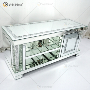 Spiegelmöbel Wohnzimmer Moderne europäische WXF-162 Neueste Design-Glas-TV-Ständer mit Diamant