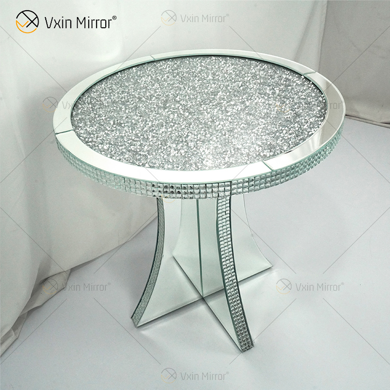 Luxus-Flur Crushed Diamond Crystal Spiegelschrank rund Silber verspiegelt Nachttisch Sofas Couchtisch Möbel WXF-145