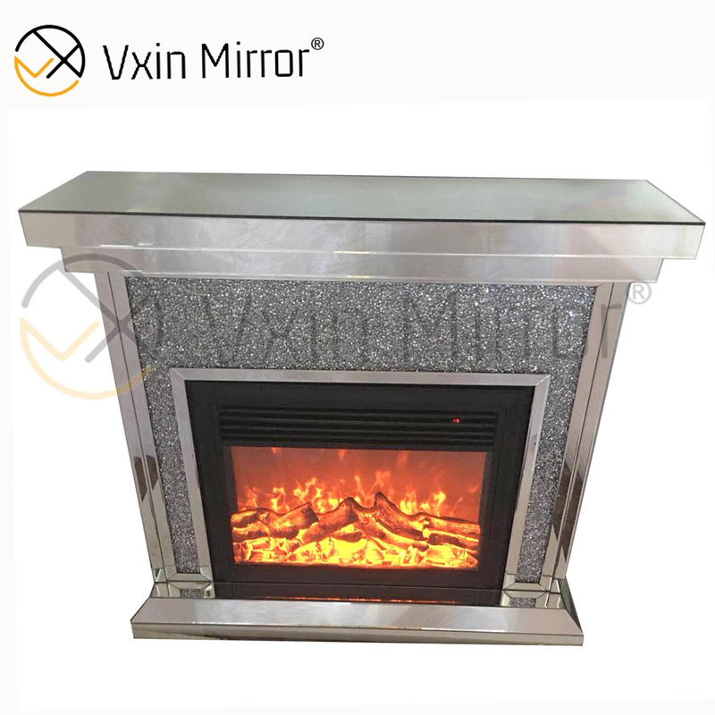 Wohnkultur Indoor Luxury Crystal Crushed Diamond Spiegelkamin mit Hot Wind Insert in Wohnzimmermöbeln WXWF-042