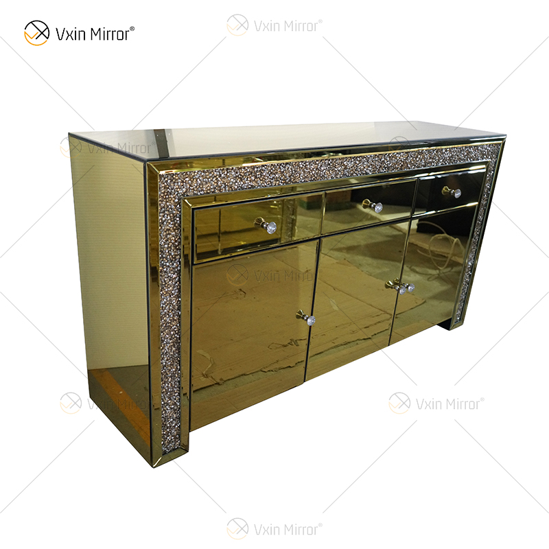 Luxury Decor WXF-099 Schrank mit goldverspiegelten Diamanten und Muti-Schubladen