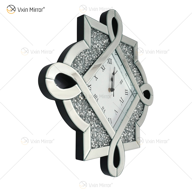 Testpaket Neues Design WXC-083 Moderne verspiegelte 3D-Wanduhr mit silbernen Crushed Diamonds