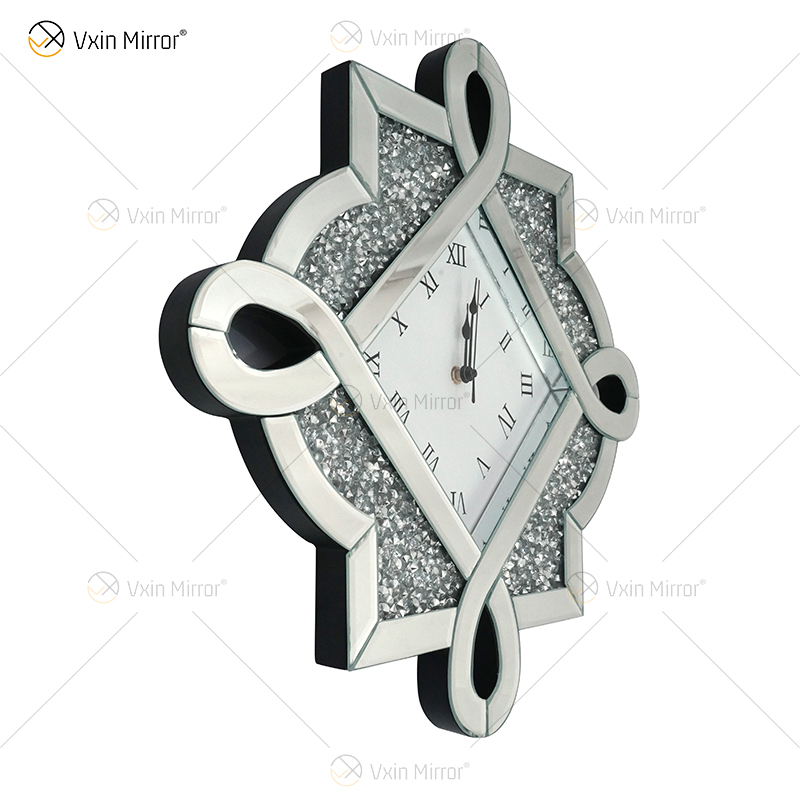 Testpaket Neues Design WXC-083 Moderne verspiegelte 3D-Wanduhr mit silbernen Crushed Diamonds