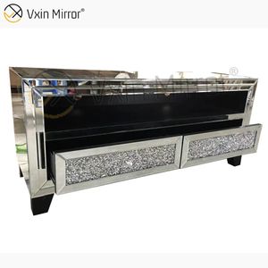 Vxin Spiegelmöbel Modern Crushed Diamond Silver Mirror Fireplce TV-Ständer mit 2 Türen