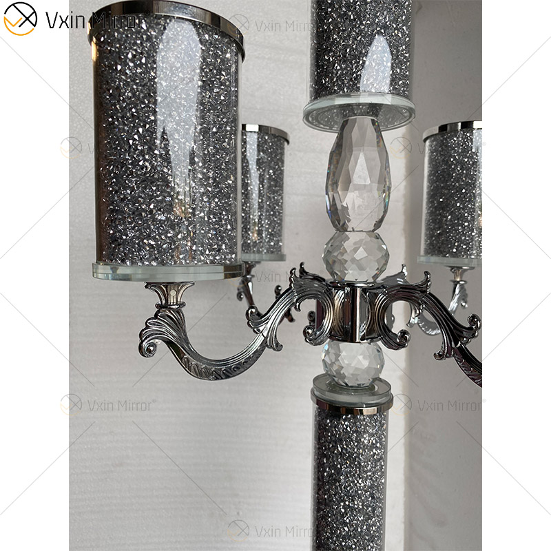 Anpassbarer Namensmoderner eleganter VX-09 silberner Kristall 75 heller Mirrorr-Kerzenhalter für Haupthochzeit