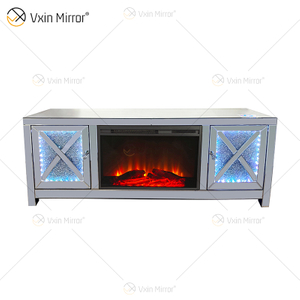 WXF-1054 Silver Crystal LED verspiegelter Kamin-TV-Ständer mit Bluetooth- und Lautsprecher-Spiegel-TV-Ständer