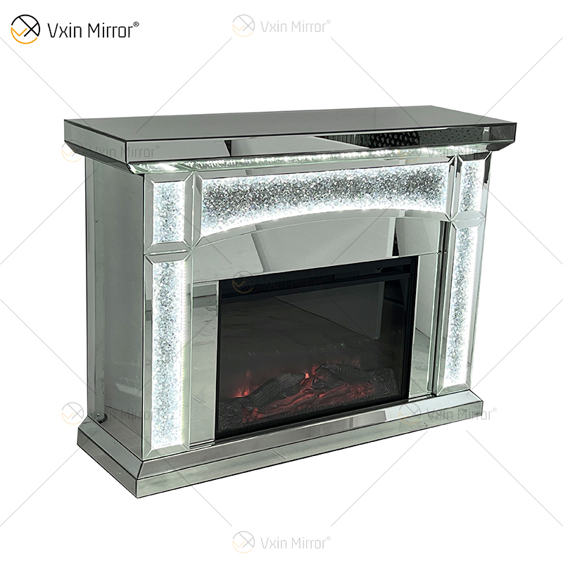 Neues Design WXMF026-1 LED Silber Kristallglas Wohnzimmer Spiegelkamin mit Inneneinsatz