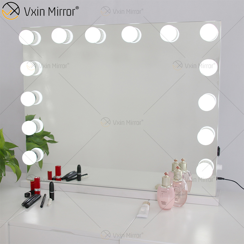 Ovaler dekorativer WXDL-123 Schminkspiegel im Hollywood-Stil mit Tischplatte und LED-Licht für Schlafzimmer