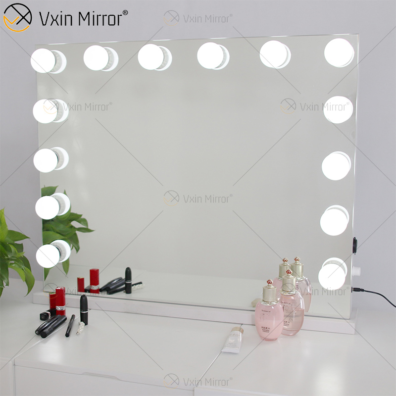Ovaler dekorativer WXDL-123 Schminkspiegel im Hollywood-Stil mit Tischplatte und LED-Licht für Schlafzimmer