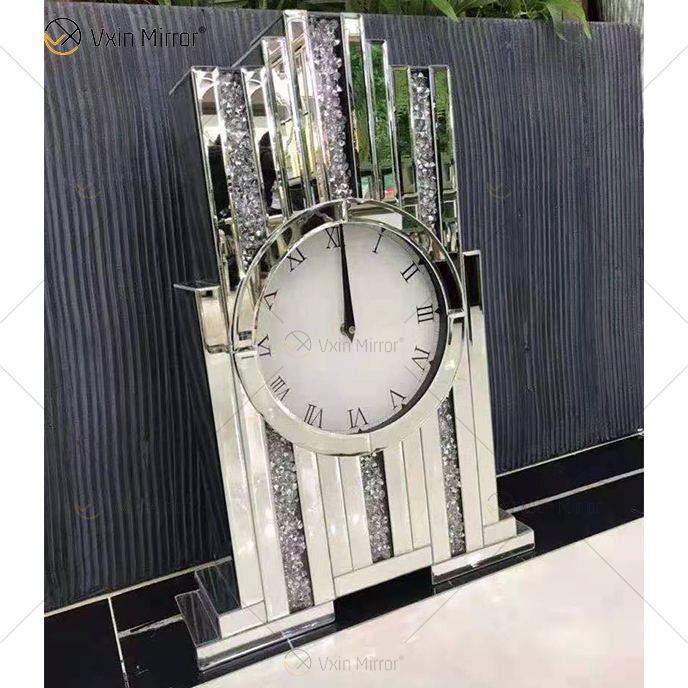 Fabrikneues Design WXMC- Crystal Silver Mirror Rectangle Tischuhr