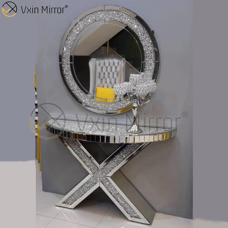 Großhandel Wohnmöbel Konsolentisch mit Spiegel Moderne Crushed Crystal Diamond Konsolentische