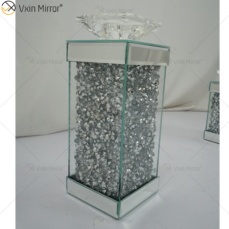 Vxin Mirror WXCH-078 Schwebende Kristalle in Silber, verspiegelter Kandelaber-Kerzenhalter