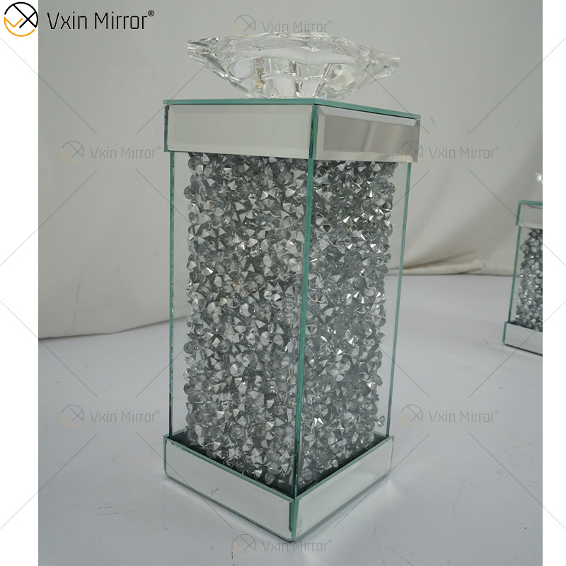 Vxin Mirror WXCH-078 Schwebende Kristalle in Silber, verspiegelter Kandelaber-Kerzenhalter