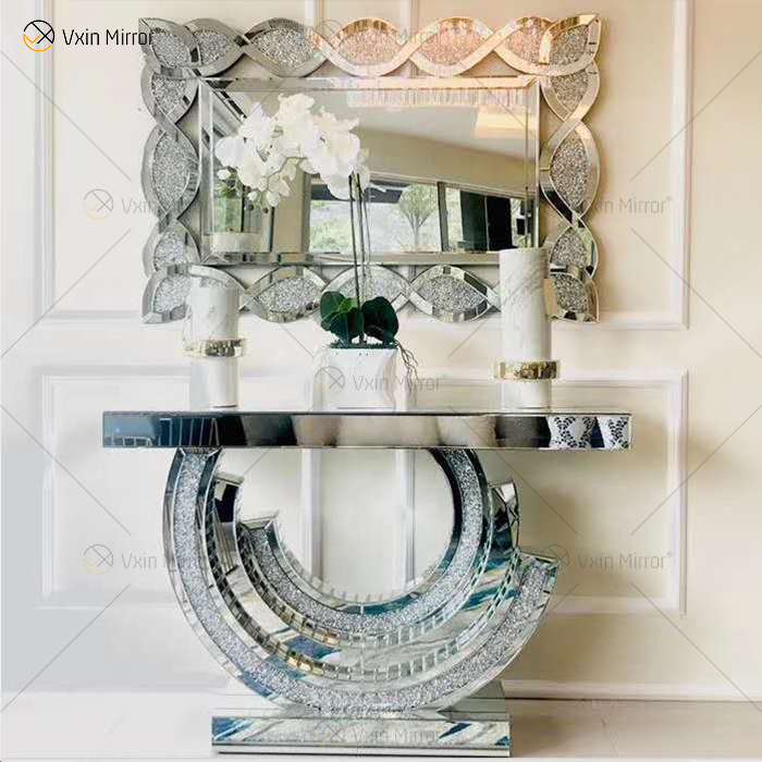 China-Lieferant-moderner berühmter silberner Crush-Diamant-Wohnzimmer-Glaskonsolentisch