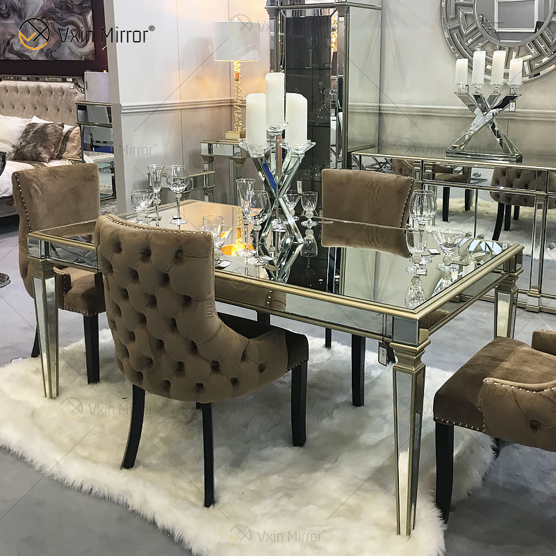 Facoty Supply Esstisch Luxury WXF-0309 Pure Gold Frame Homemade Mirrored Dining Table