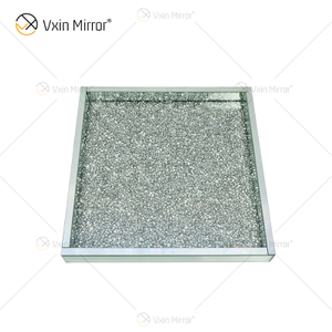 Heißer Verkauf WXMT-019 Moderne HomeDecor Silber Crushed Diamond Glass Square Mirror Trays