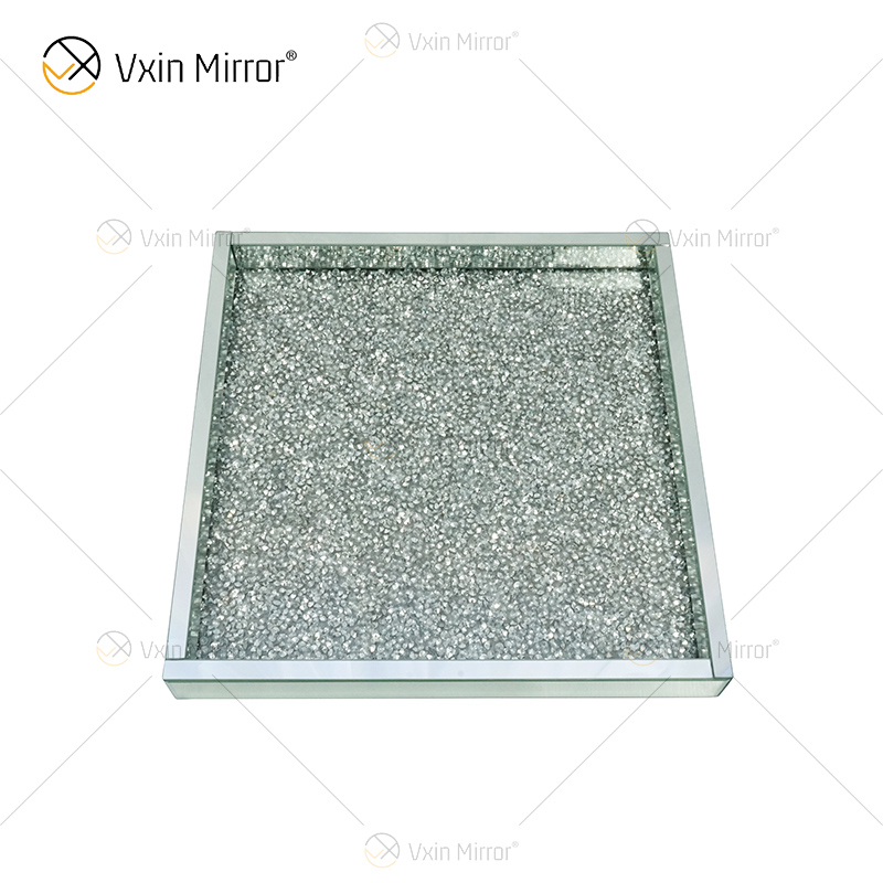 Heißer Verkauf WXMT-019 Moderne HomeDecor Silber Crushed Diamond Glass Square Mirror Trays