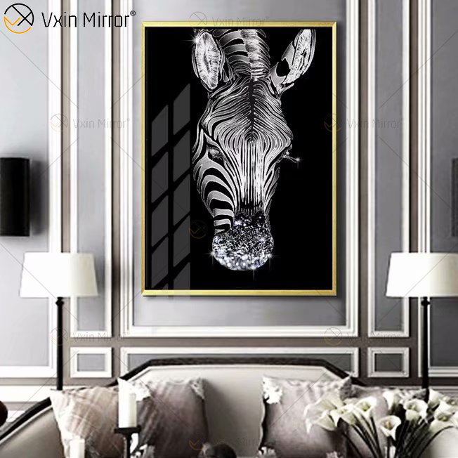 Luxus Aluminium Rahmen Kristall Porzellan Malerei Sofa Hintergrund Wandbehang Malerei Spiegel Wandkunst Wohnzimmer Dekoration