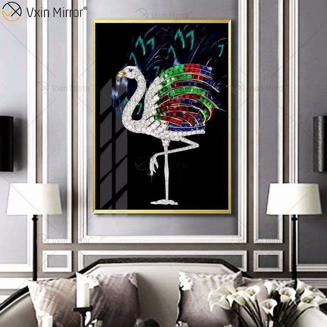 Luxus Aluminium Rahmen Kristall Porzellan Malerei Sofa Hintergrund Wandbehang Malerei Spiegel Wandkunst Wohnzimmer Dekoration