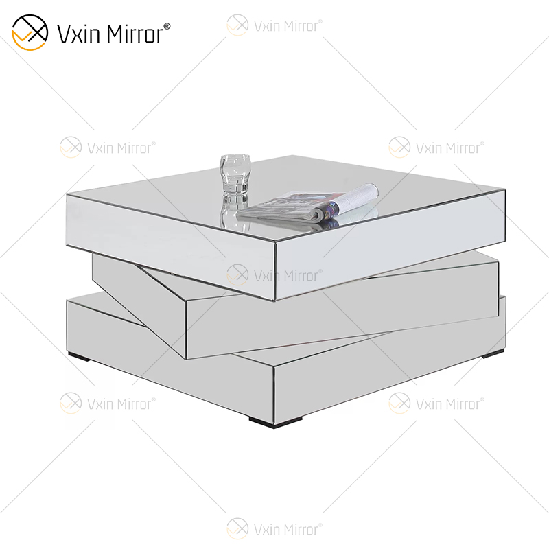 Vxin WXF-2138 3D Sparkling Crushed Diamond Geometrie verspiegelter Couchtisch Silber mit Diamanten bedeckt