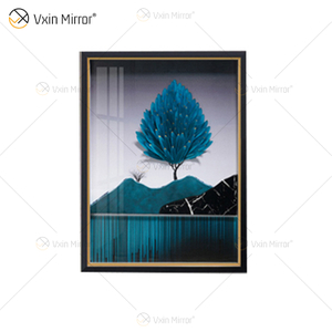 Antiker Stil Vxin WXPA-003 Simplicity Trees Paint Framed Mirror Wall Art Feather Hanging Picture for Living Room Set for Sale