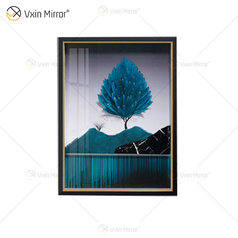 Antiker Stil Vxin WXPA-003 Simplicity Trees Paint Framed Mirror Wall Art Feather Hanging Picture for Living Room Set for Sale