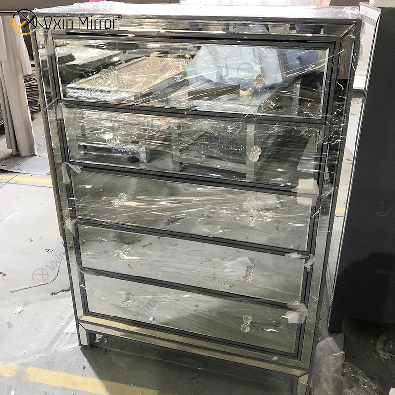 Vxin Spiegel WXR-006 Silber Home Decor verspiegelter Schrank mit 5 Schubladen