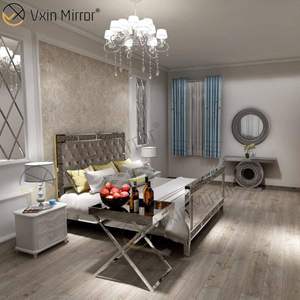 Factory Supply Furniture WXF-785 Silberner Rahmen, weißes Glas, verspiegeltes Kingsize-Bett