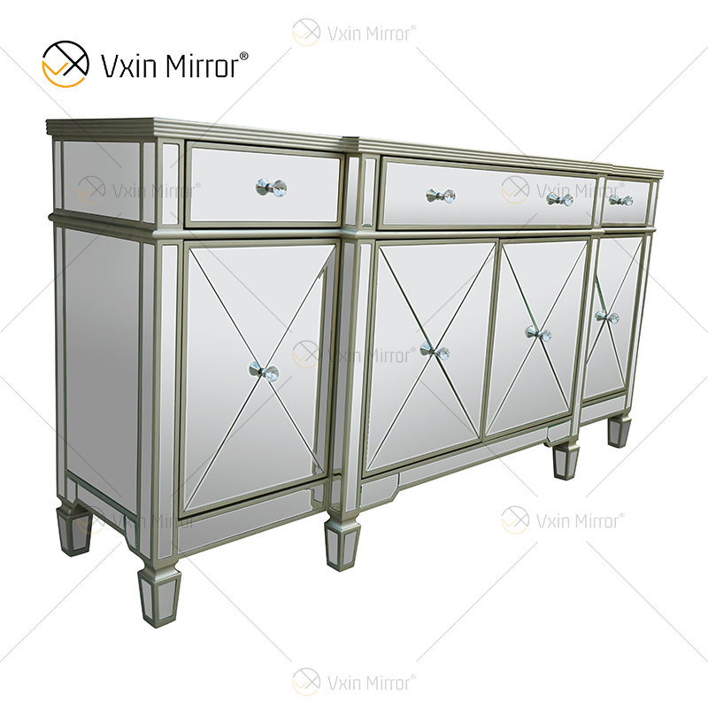 Luxuriöser WXF-027 Champagner-Silber-Wohnkultur-Schrank mit Spiegel und Muti-Schubladen
