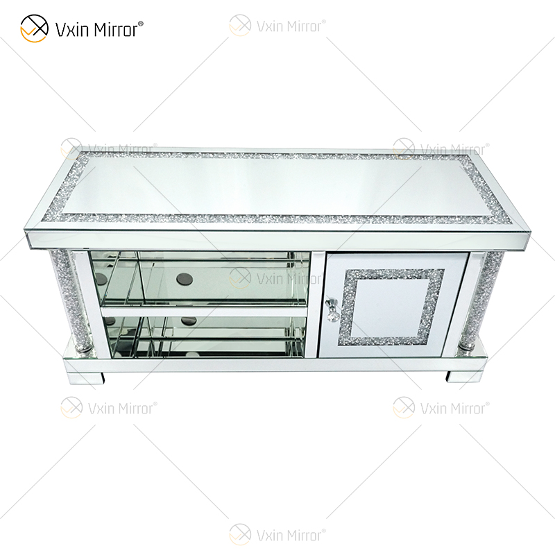Spiegelmöbel Wohnzimmer Moderne europäische WXF-162 Neueste Design-Glas-TV-Ständer mit Diamant