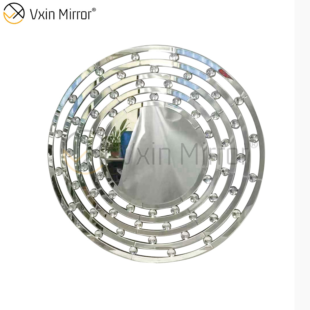 Eleganter Design-dekorativer Spiegel-Silber-Glas-runder Kristallwand-Spiegel WXM-037
