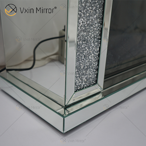 Heißer Verkauf WXWF-1108 Silber Crushed Diamond Kristall Spiegel Kamin Kaminsims Wohnkultur mit elektrischem Feuer Einsätze Spiegelkamin