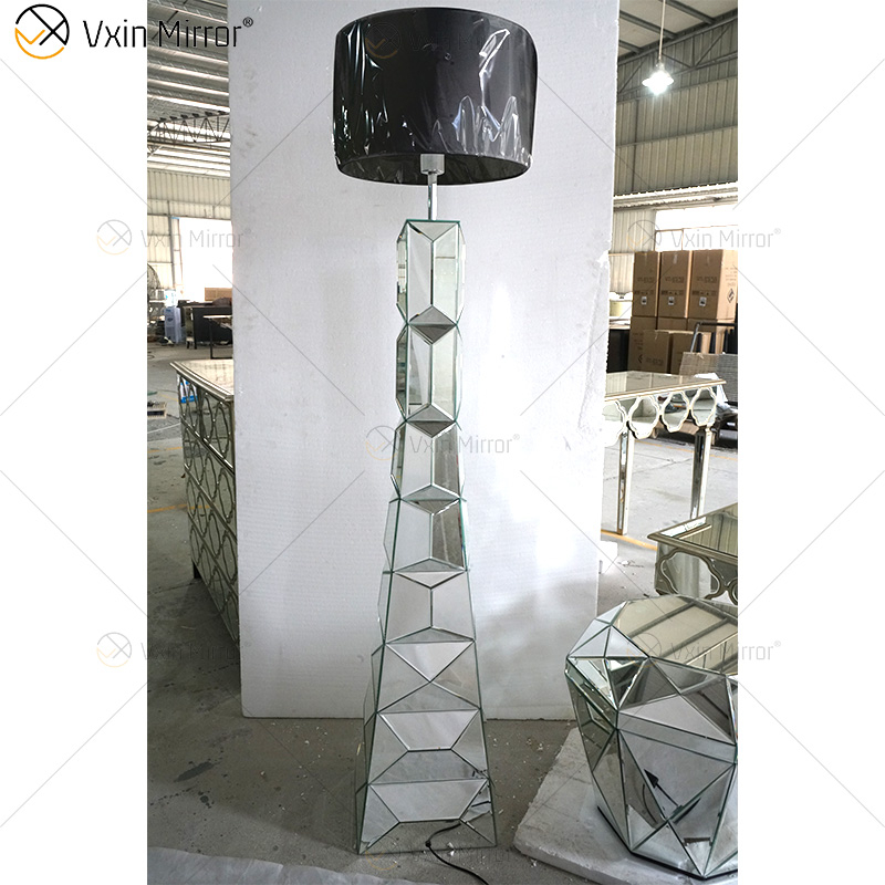 Schwarzer Rahmen WXFL-056 Wohnzimmer Elegantes Silber Moderne Kristall 3D Spiegel Stehlampe Spiegellampe
