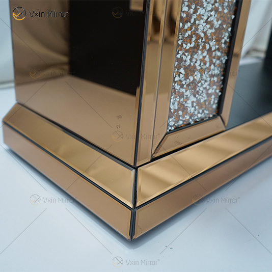 Mehrfarbiger WXWF-020 Luxus Silber Crushed Diamond Kristall Weißglas Wohnzimmer Spiegel Kamin Innen
