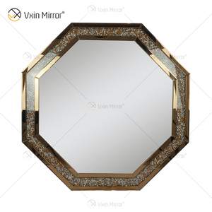 Crystal Crush Diamond achteckiger silberner Spiegel für Wanddekoration Wandbehang Rahmen weniger Spiegel Diamond Decor WXM-1780