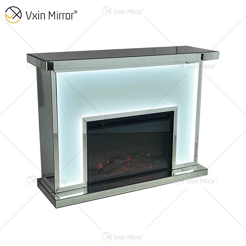 Neues Design WXMF-096 LED-Wohnzimmer-Spiegelkamin aus silberfarbenem Milchglas mit Inneneinsatz