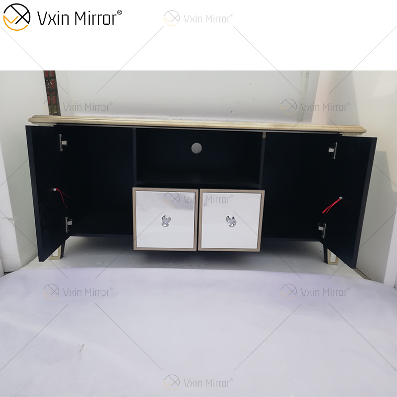 Ornate Berlin Furniture WXF-680 Anti-Champagner-Gold-TV-Schrank mit 2 Schubladen und Türen