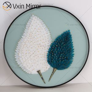 Großhandel Moderne Minimalismus Weiß Blau Malerei Luxus Runde Kristall Wandkunst auf Wohnzimmer Spiegelwandkunst