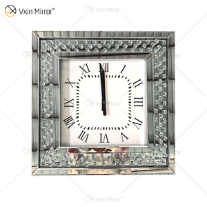 Günstige WXMC-003 Moderne Spiegeluhr Silber Dekorative Crushed Diamond Spiegel Wanduhr