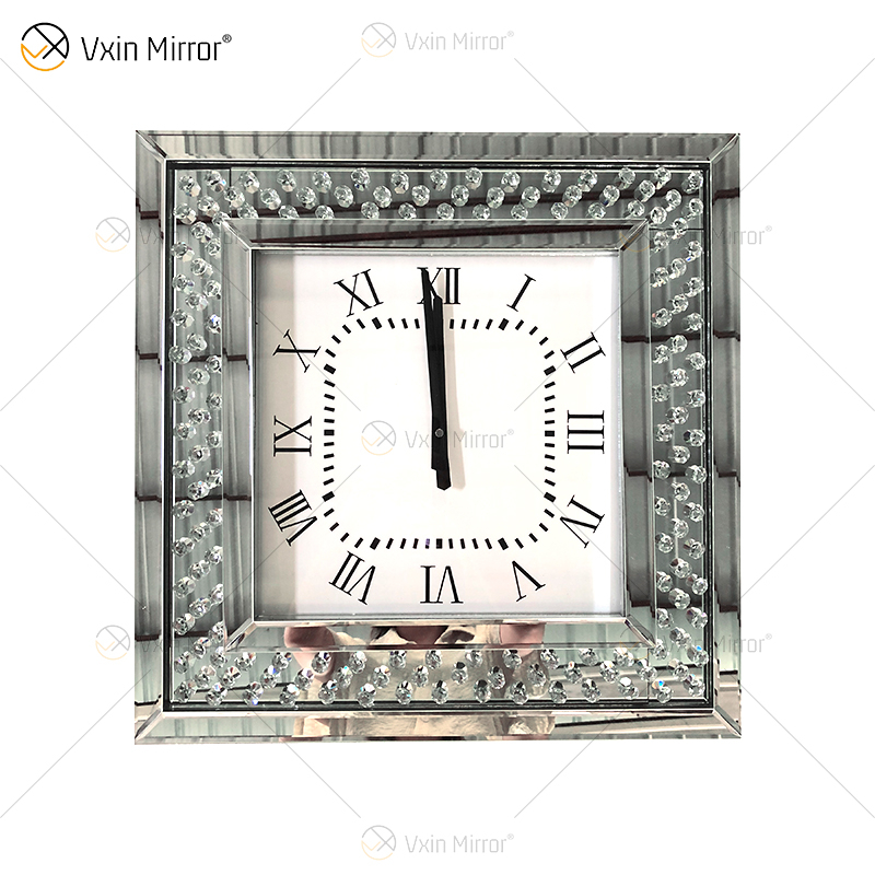 Günstige WXMC-003 Moderne Spiegeluhr Silber Dekorative Crushed Diamond Spiegel Wanduhr