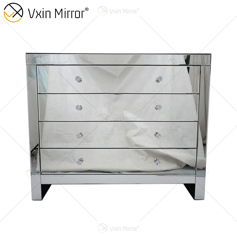 Glass Decor WXF-243 Silberner moderner verspiegelter Schrank mit Muti-Schubladen