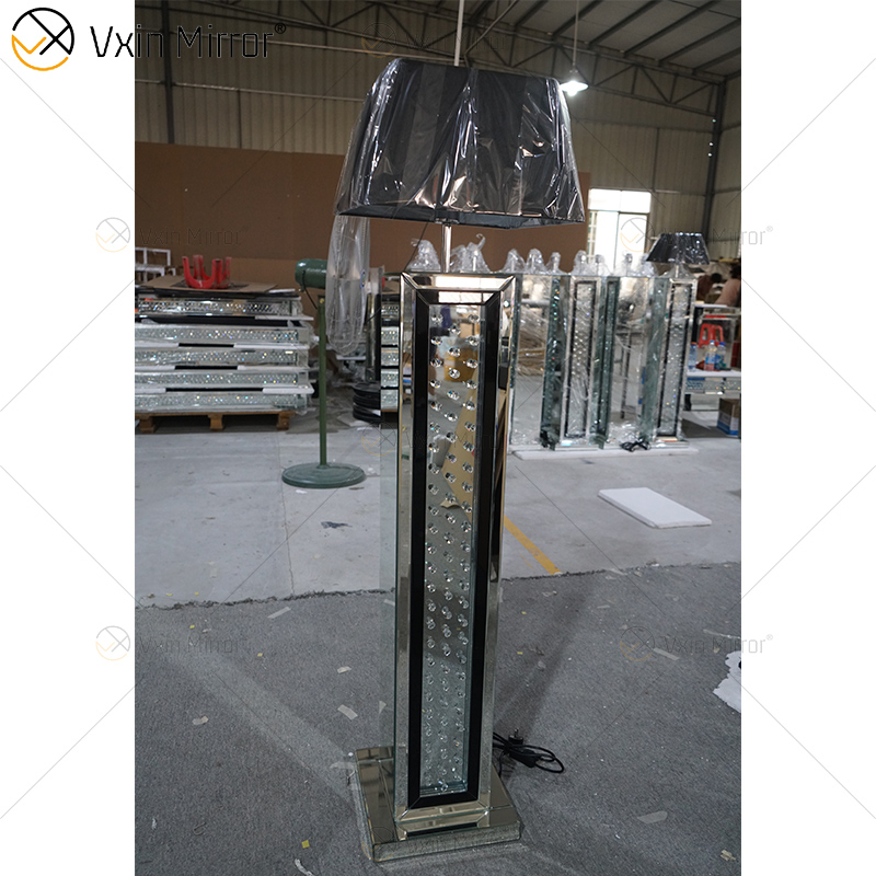 Schwarzer Rahmen WXFL-056 Wohnzimmer Elegantes Silber Moderne Kristall 3D Spiegel Stehlampe Spiegellampe