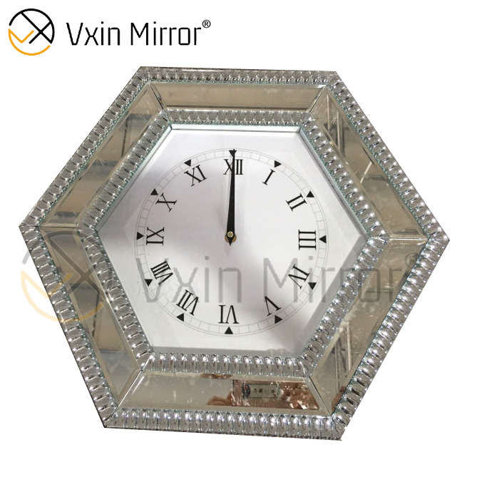 Anti-Drop-Paket Vxin WXMC-008 Moderne silberne Kristallspiegel-Wanduhr